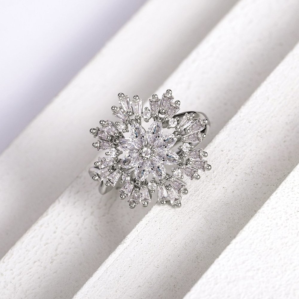 ❤Sweet Snowflake Zircon Lovely Dainty Flower Rings For Women, MARR9046